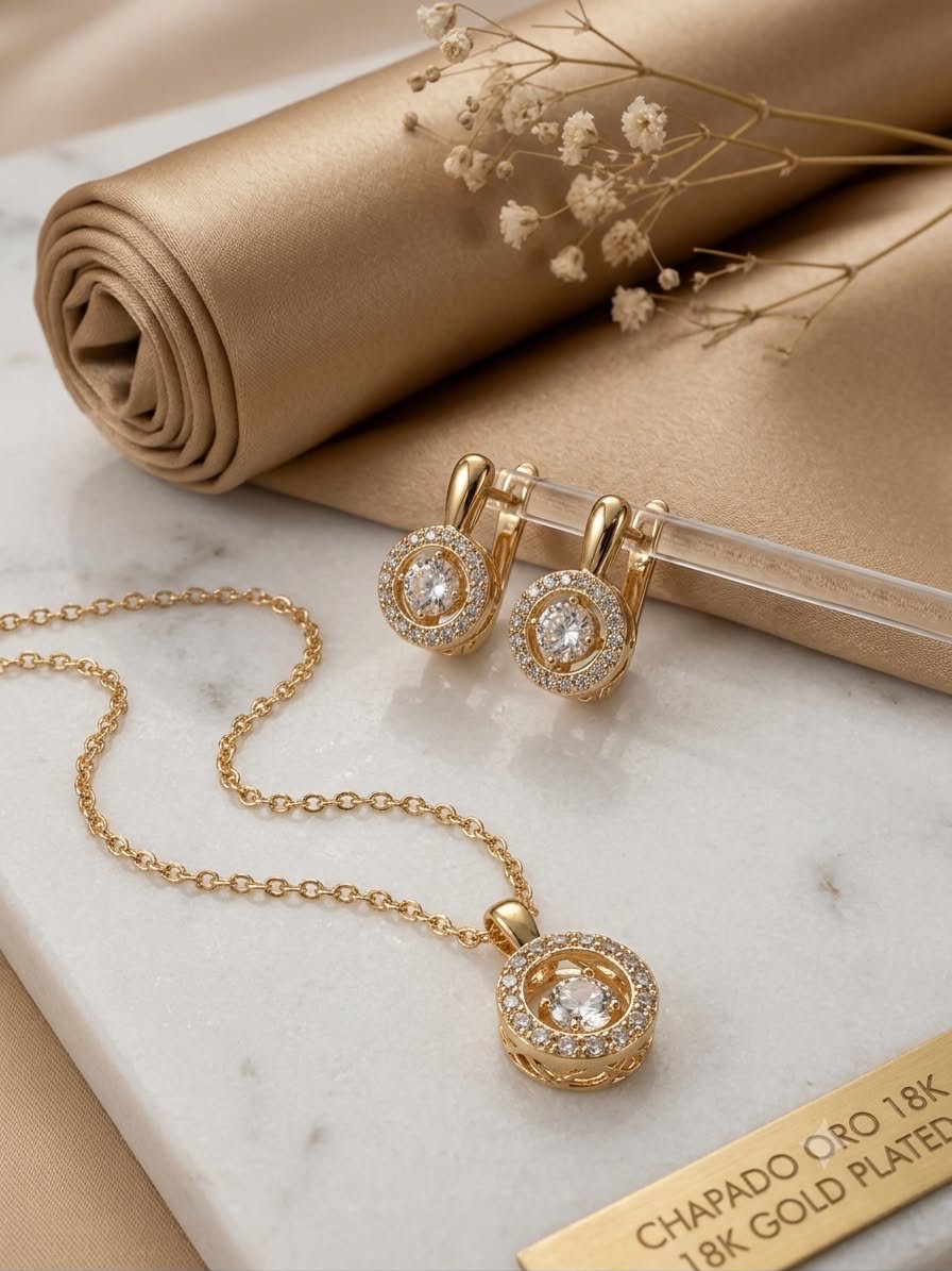 Conjunto Gargantilla y Pendientes Chapado Oro 18K