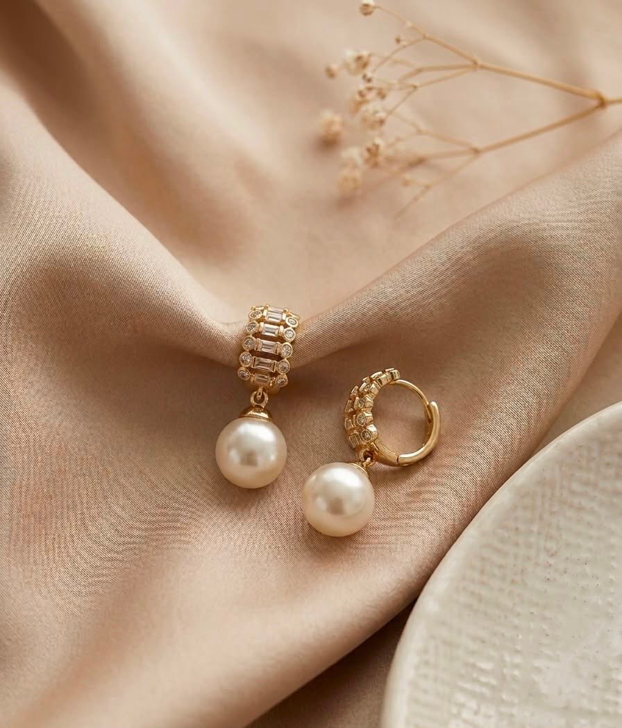 Pendientes de Aro con Perla Colgante Chapados Oro 18K