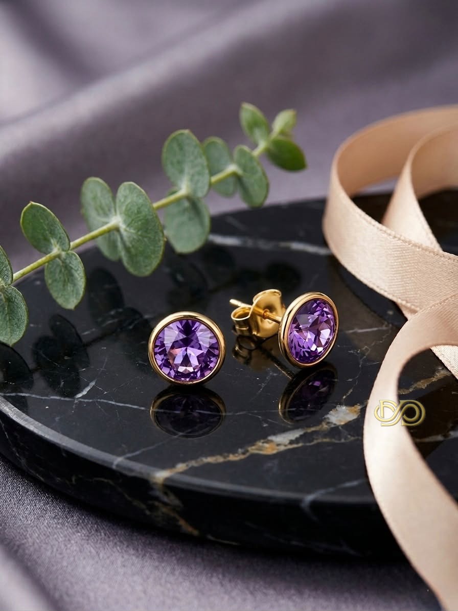 Pendientes de Cristal Violeta y Oro 18K