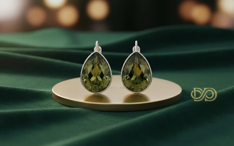 Pendientes Gota Color Verde Oliva - Chapados en Platino