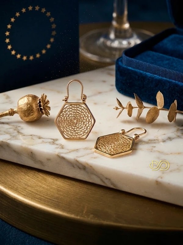 Pendientes Geométricos "Ethereal" | Calado Filigrana Oro 14K