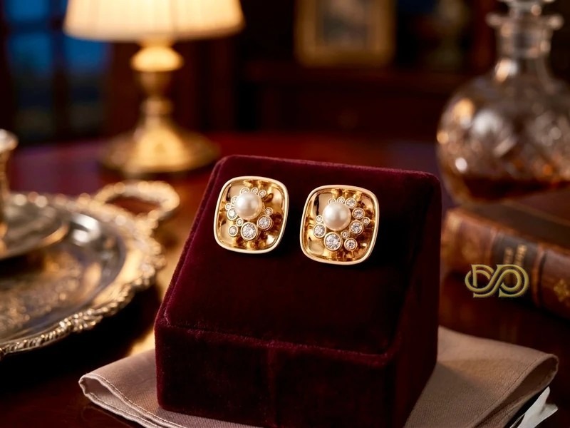 Pendientes "Classic Pearl" | Perla y Cristales, Oro 18K