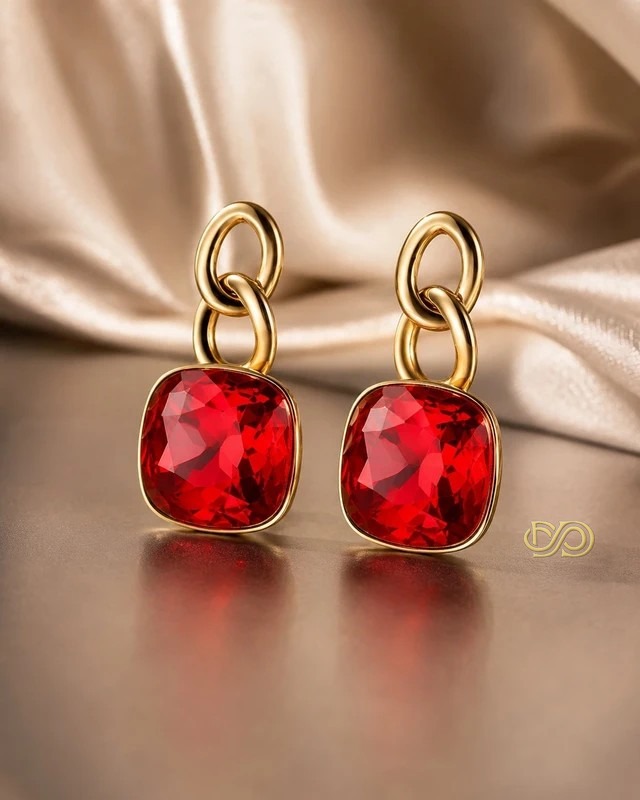 Pendientes Sofisticados Cristal Rojo - Acero Inoxidable Chapado Oro 18K