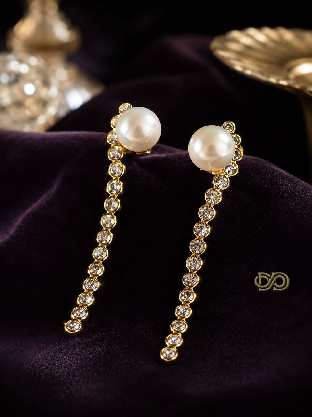Pendientes Lineales "Pearl & Crystal Shine"