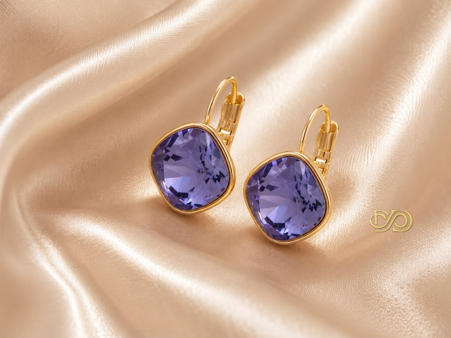 Pendientes de Cristal Chapados en Oro 18K