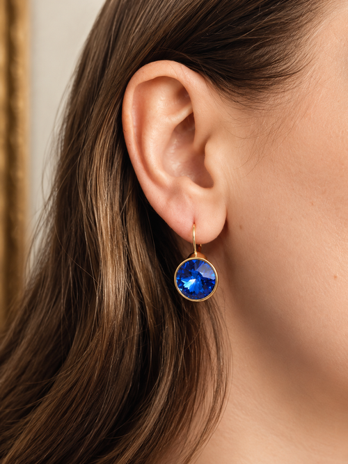 Pendientes de Lujo: Cristal Azul Profundo chapados en Oro 18K