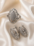 Conjunto Elegante Anillo y Pendientes Chapado en Platino Estilo Griego