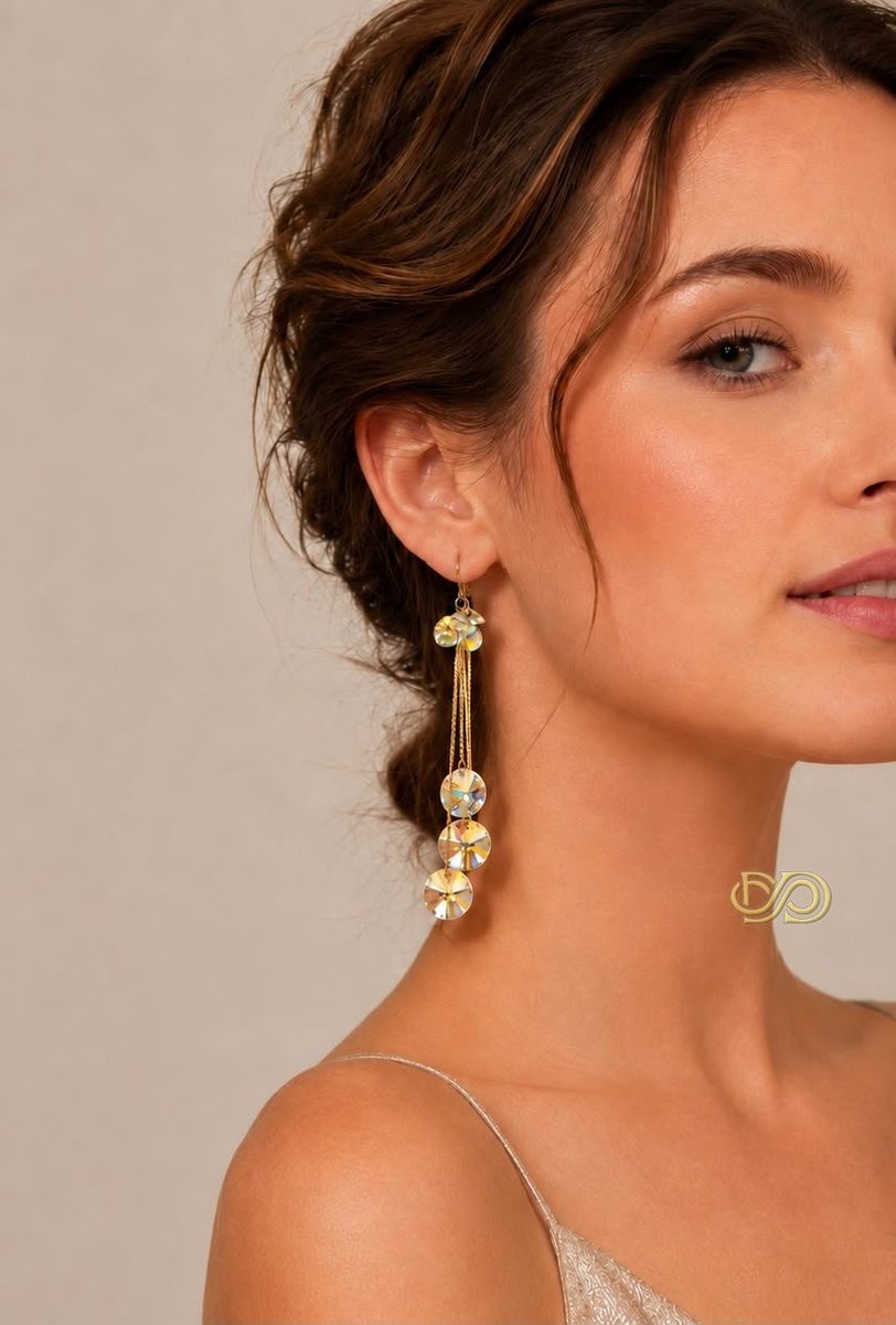 Pendientes Crystal Cascade Chapados en Oro 14K