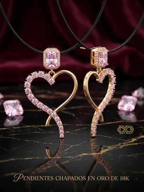 Pendientes Corazón con Cristales – Chapados en Oro 18K