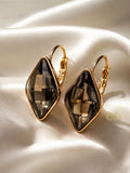 Pendientes geométricos cristal negro ahumado - Chapados en oro 18K