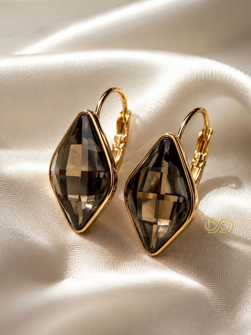 Pendientes geométricos cristal negro ahumado - Chapados en oro 18K