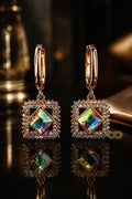 Pendientes geométricos con cristal prisma y chapado en oro
