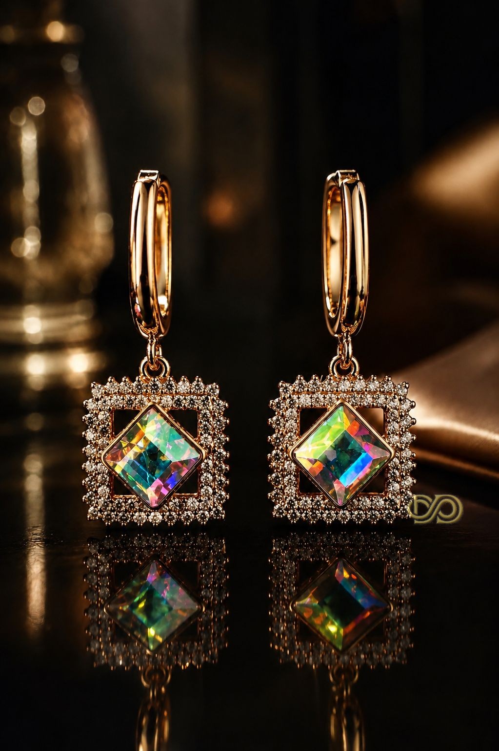 Pendientes geométricos con cristal prisma y chapado en oro