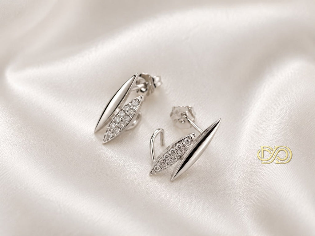 Pendientes Elegance Doble Hoja Chapados en Platino con Circonitas