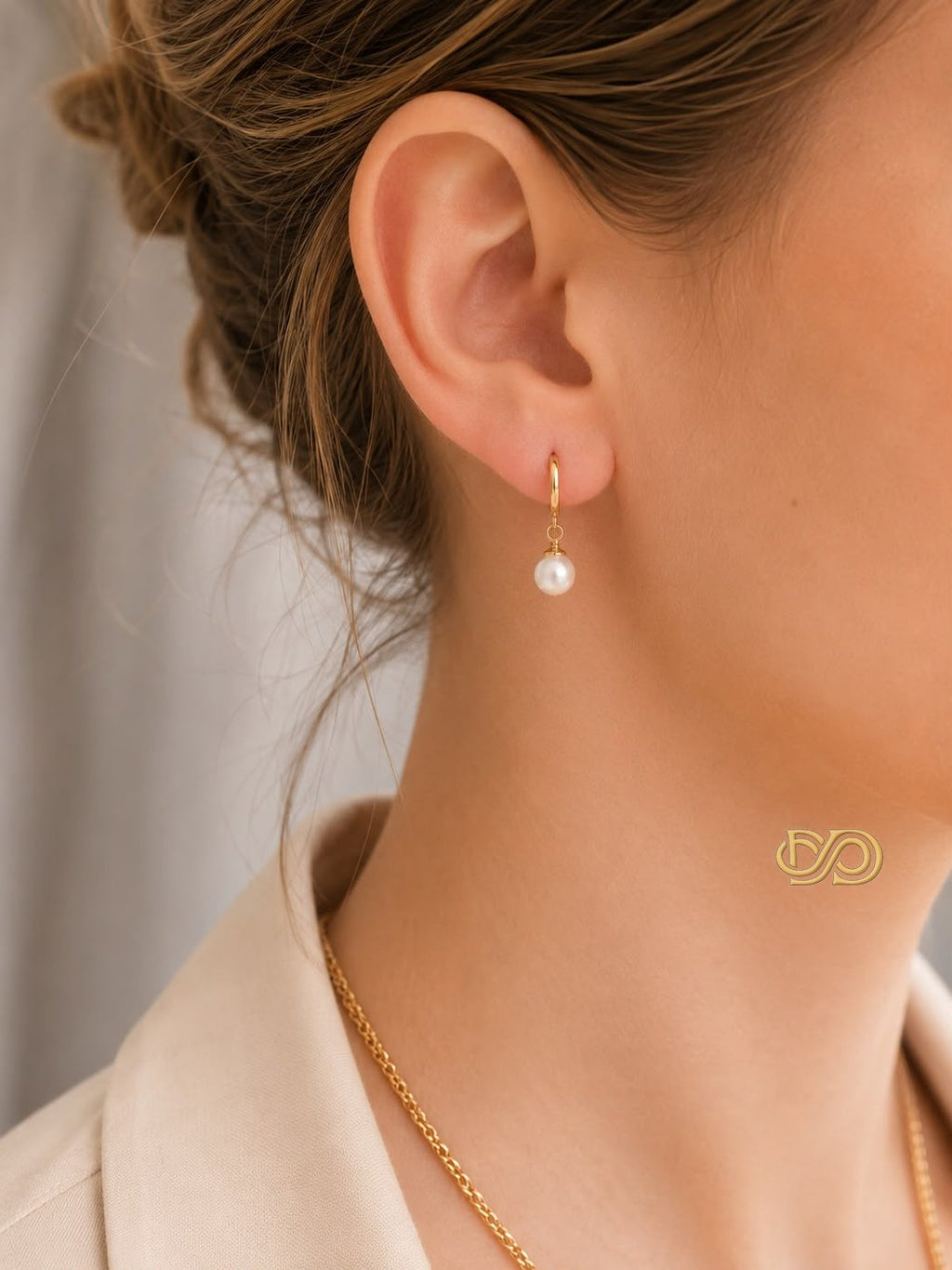 Pendientes de Aro con Perla Colgante Chapados en Oro de 18K