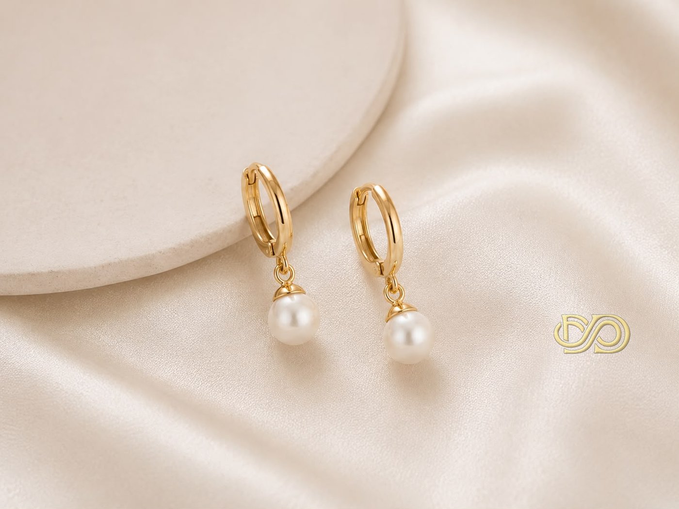 Pendientes de Aro con Perla Colgante Chapados en Oro de 18K