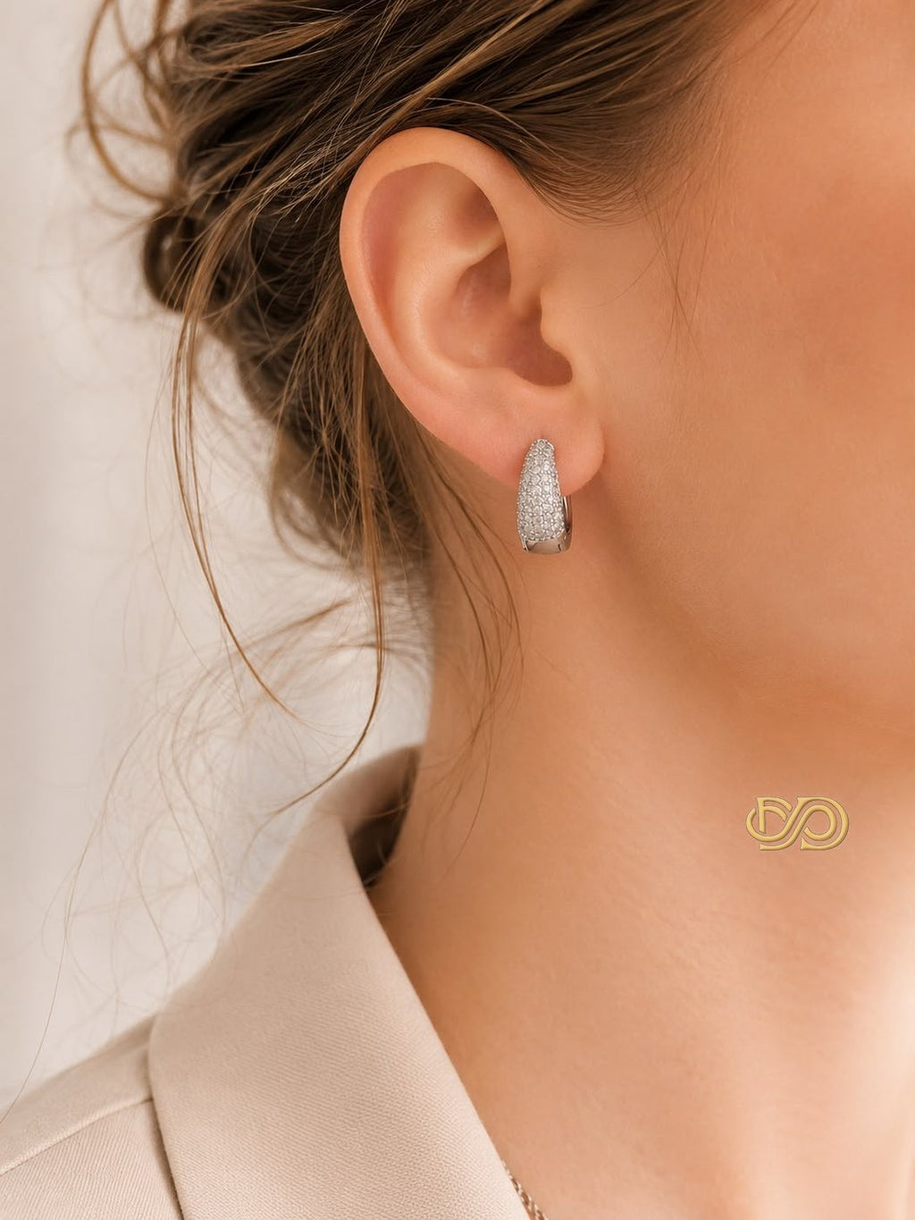 Pendientes Aro Pavé Chapados en Platino