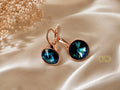 Pendientes cristal Azul Marino Chapados en Oro Rosa
